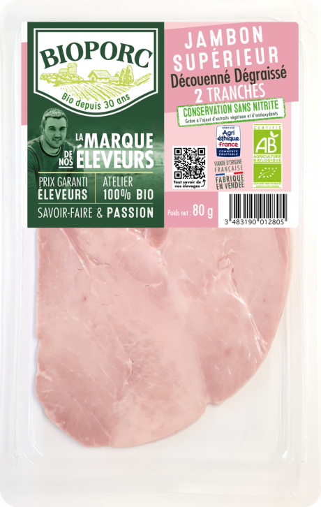 Jambon Supérieur DD x2 tr CONSERVATION SANS NITRITE grâce à l'ajout d'extraits végétaux et d'antioxydants 