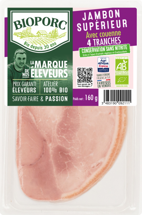Jambon Supérieur AC x 4  tr CONSERVATION SANS NITRITE grâce à l'ajout d'extraits végétaux et d'antioxydants 