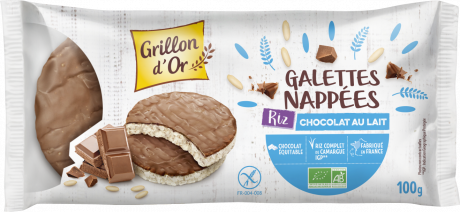Galettes riz nappees chocolat lait sans gluten 100g GO AB