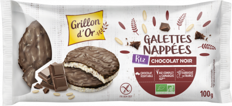 Galettes riz nappees chocolat noir sans gluten 100g GO AB