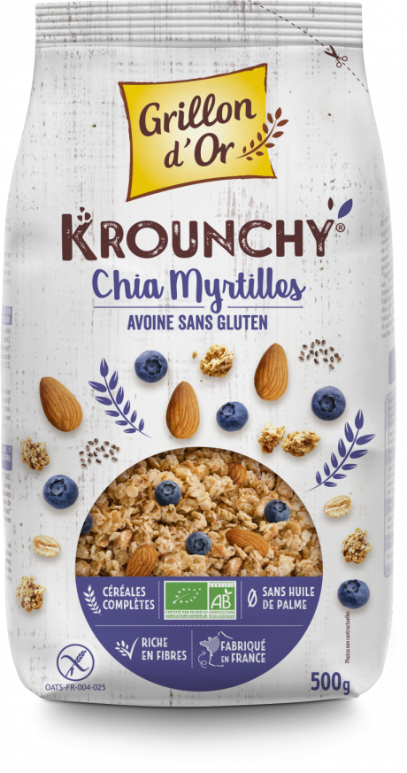 Krounchy chia myrtilles avoine sans gluten 500g GO AB