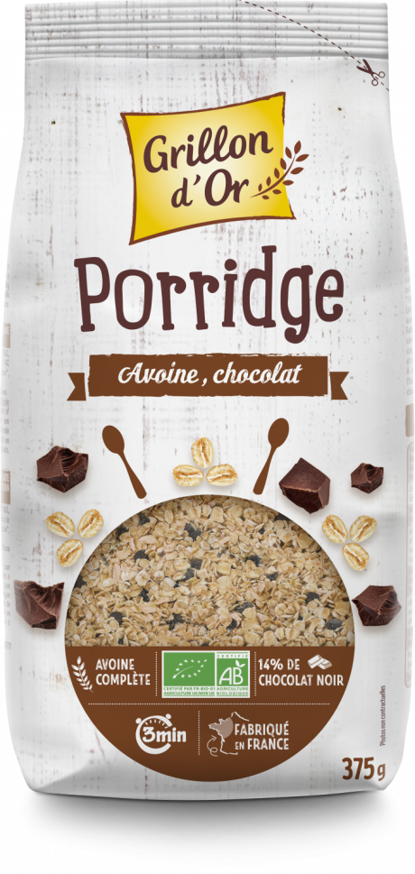 Porridge avoine chocolat 375g GO AB