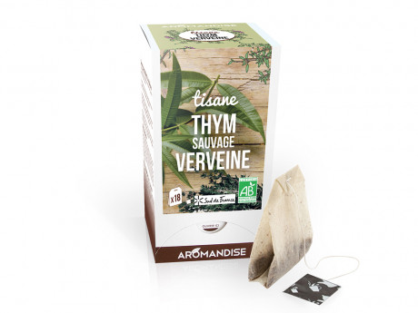 Tisane bio thym sauvage des garrigues et verveine Aromandise