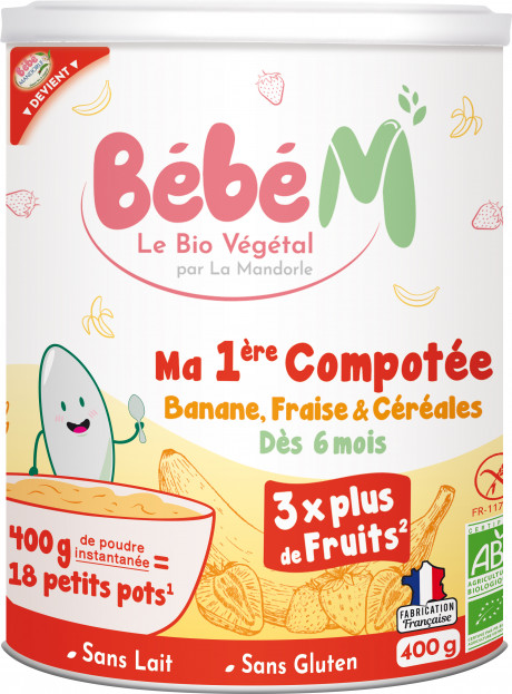 Compotée instantanée Banane, Fraise et Céréales 400g = 18 petits pots