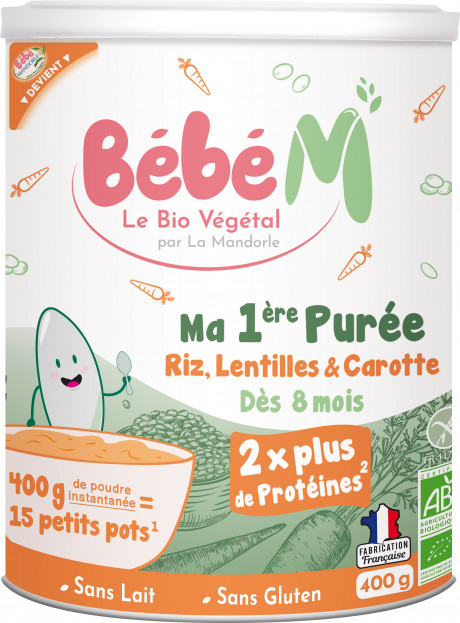 Purée instantanée Riz, Lentilles et Carotte 400g = 15 petits pots
