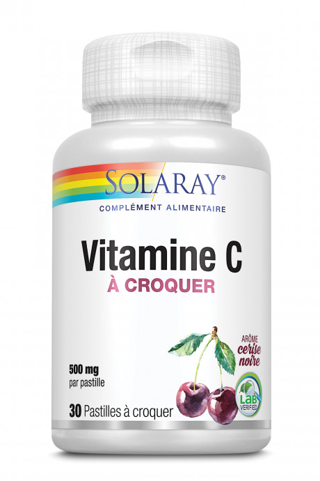 Vitamine C à croquer - 500 mg - Arôme cerise noire - 30 pastilles à croquer