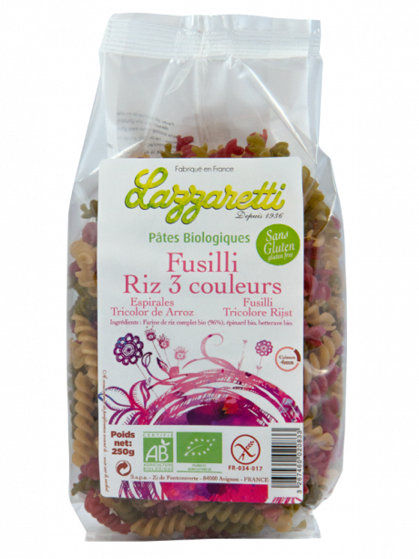 Fusilli riz 3 couleurs sans gluten 250g