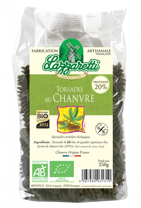 Torsades au Chanvre (Riche en protéines) 250g France           "Nouveauté" « Elu Meilleur Produit Bio 2022 »