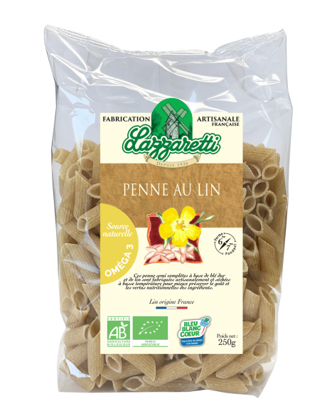 Penne au Lin (Source d'Oméga 3) 250g France "Nouveauté"