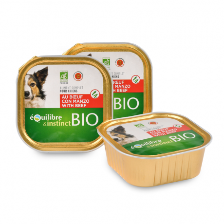 Barquette b?uf et légumes bio pour chien