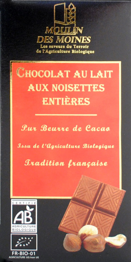CHOCOLAT LAIT NOISETTES ENTIERES 100G AB