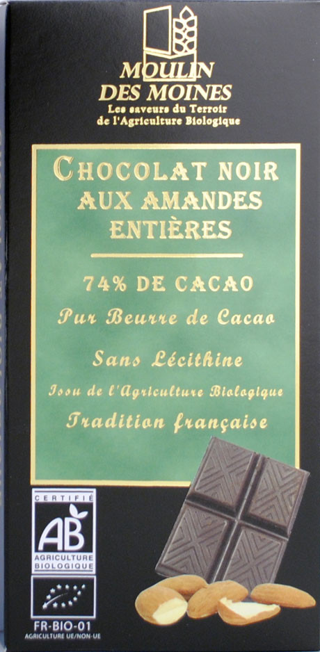 CHOCOLAT NOIR 74% AMANDES 100G AB