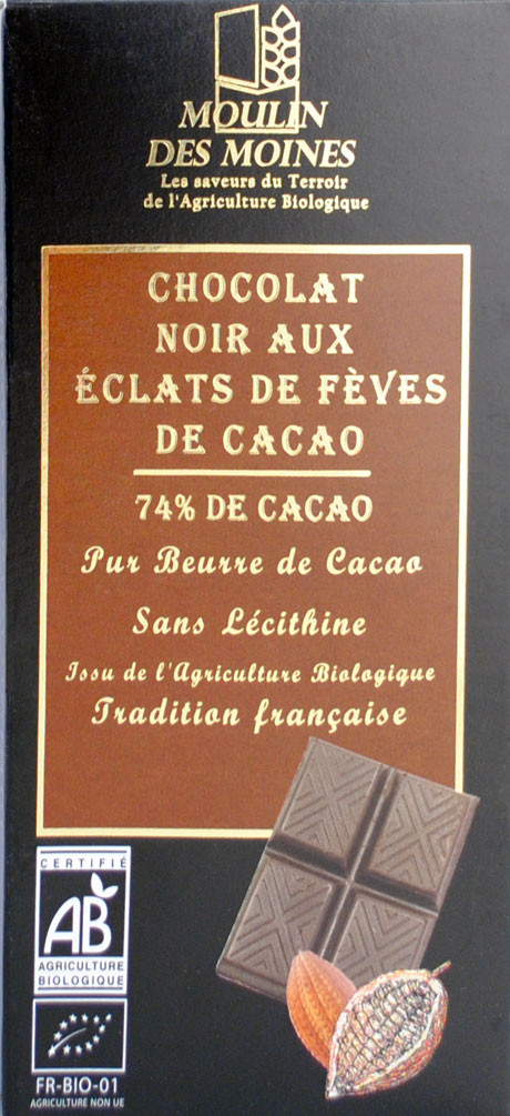 CHOCOLAT NOIR 74% ECLATS FEVES CACAO 100G AB