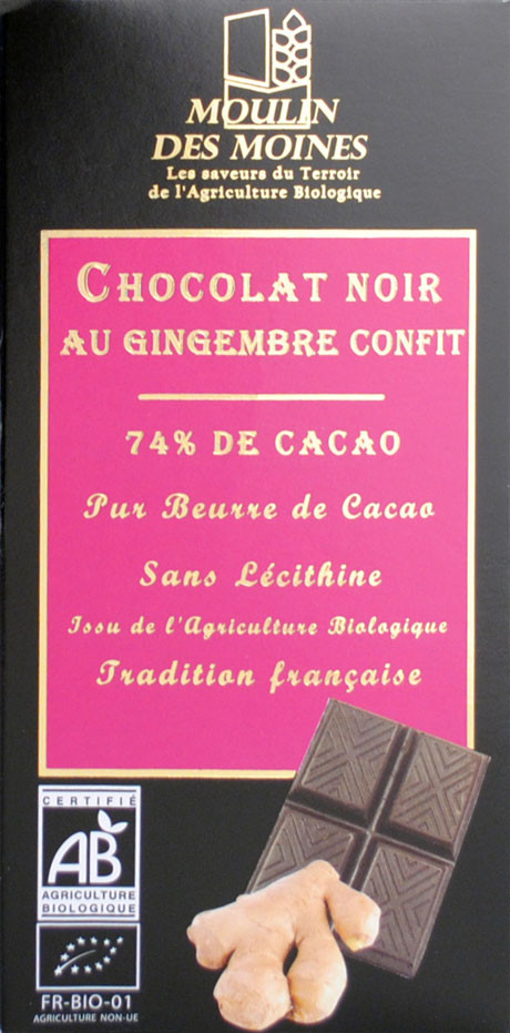 CHOCOLAT NOIR 74% GINGEMBRE CONF 100G AB