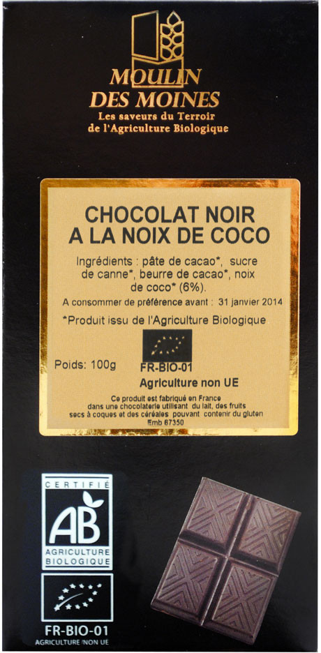 CHOCOLAT NOIR 74% NOIX DE COCO 100G AB