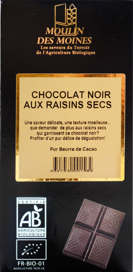 CHOCOLAT NOIR 74% RAISINS SECS 100G AB